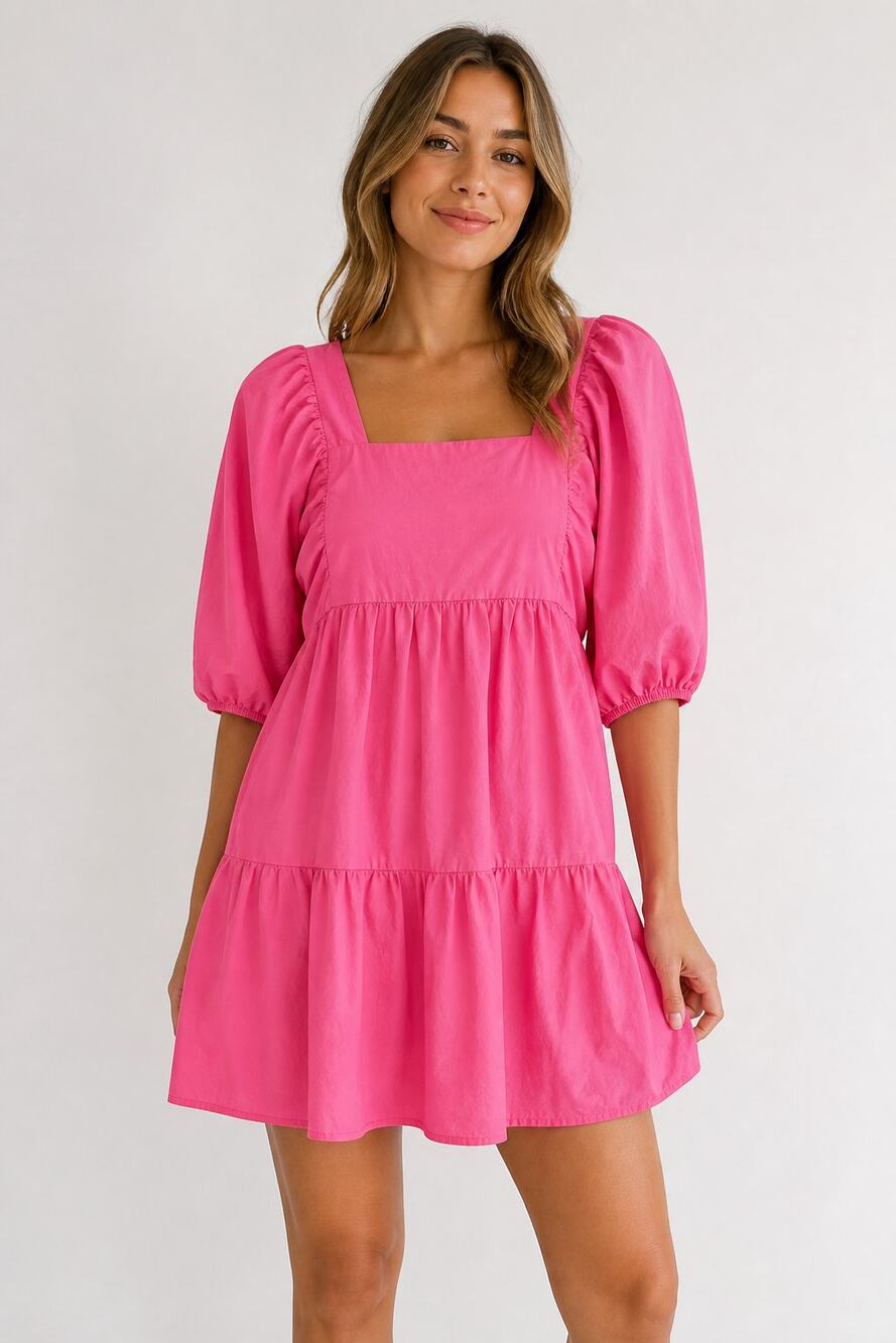 A New Day Pink Puff Sleeve Dress Small